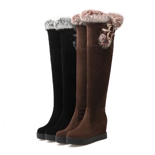 Women Fur Platform Wedges Tall Boots