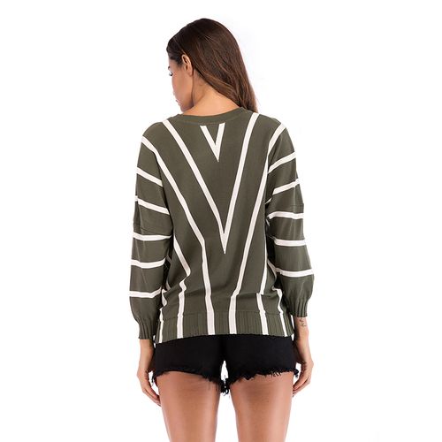 Casual Striped Sweater Women's Spring Slim V-neck Joker Sweater