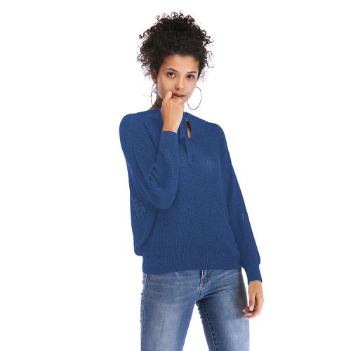 Women's Spring Loose Sweater with Lace-up Casual Sweater Before and After Solid Color