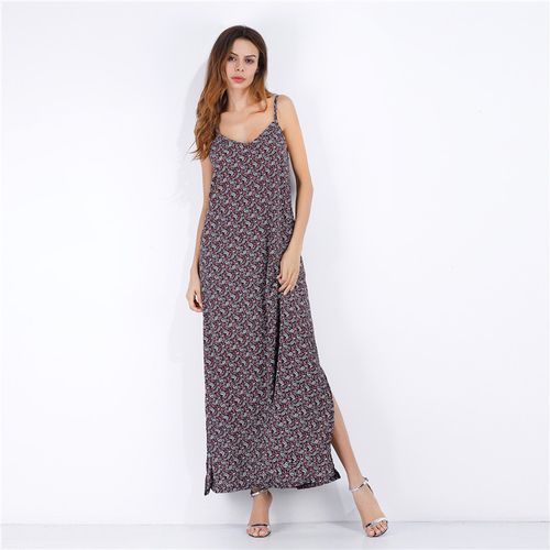 Vintage Crushed Print Sling V-neck Sexy Big-swinging Dress Women Dresses