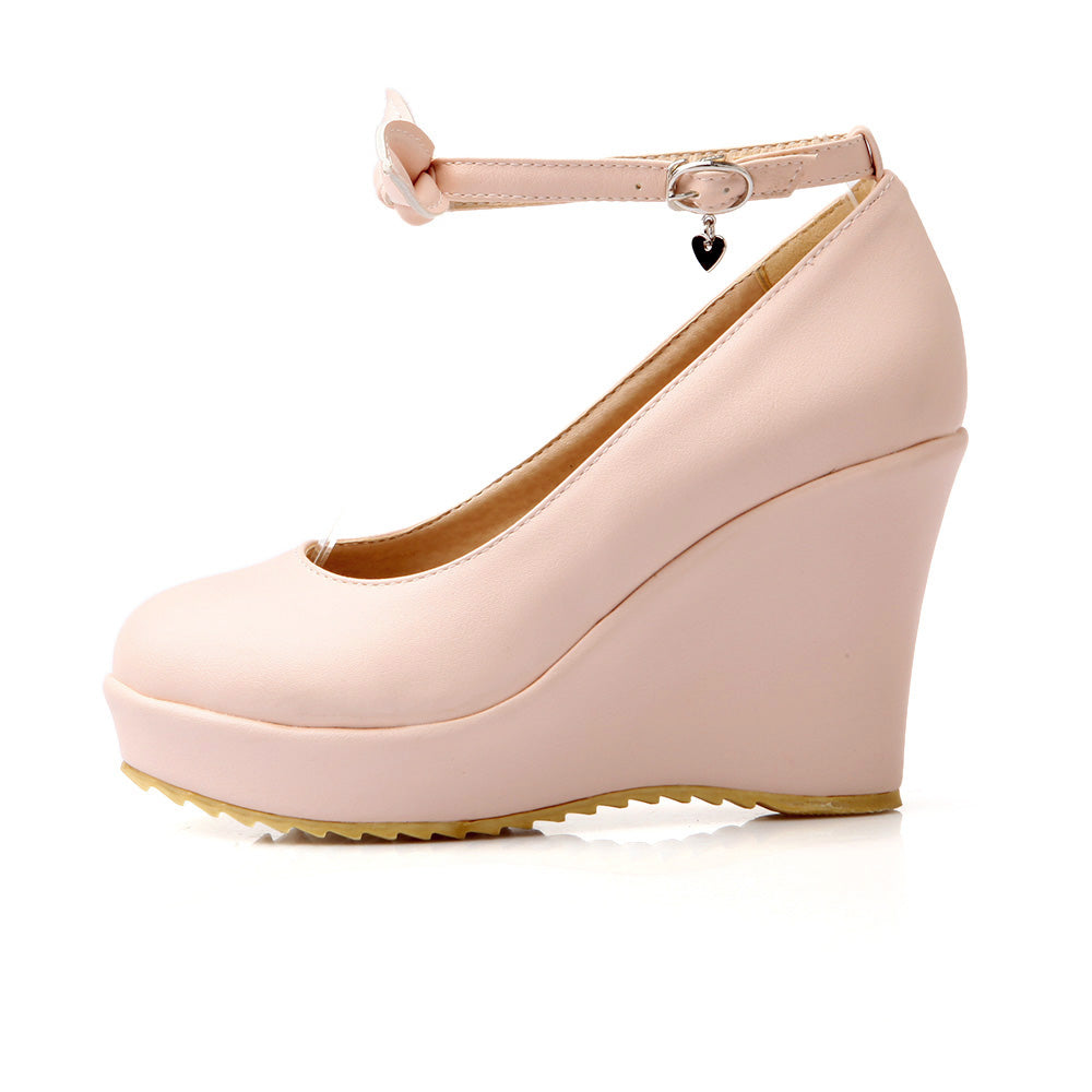 Lady Woman's Bow Buckle Platform Wedges Shoes