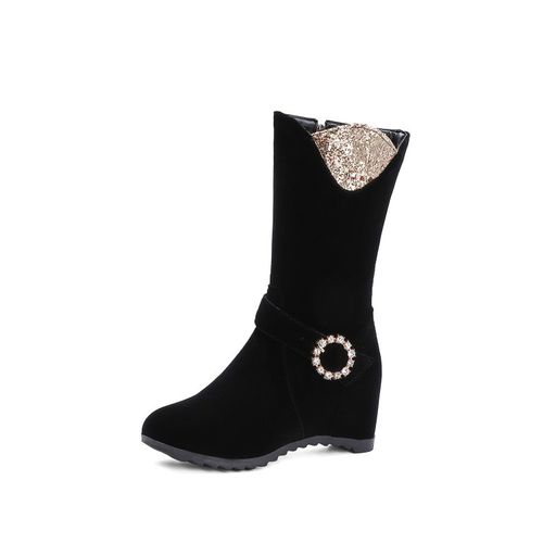 Women Sequined Wedge Mid Calf Boots Winter Shoes