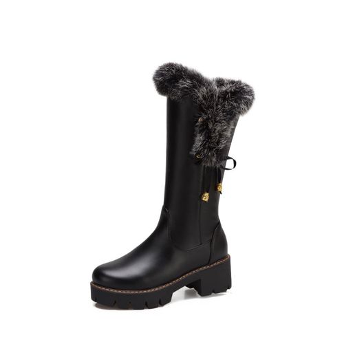 Women Faux Fur Mid Calf Boots Winter Shoes