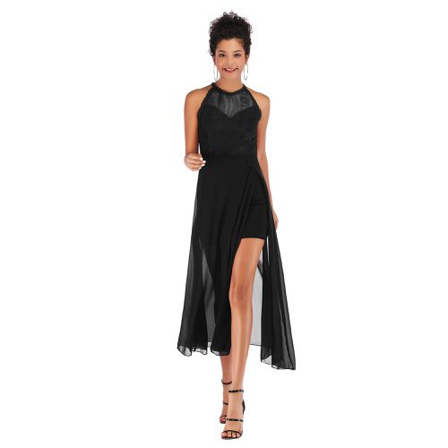 Off Shoulder Lace Split Joint Split Chiffon Women Dresses