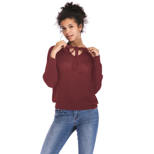 Women's Spring Loose Sweater with Lace-up Casual Sweater Before and After Solid Color