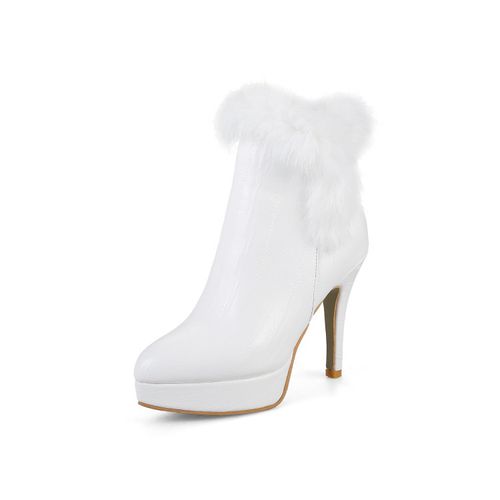 Pointed Toe Furry Women High Heels Short Boots