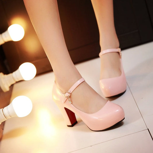 Women's Ankle Straps Platform High Heels Shoes 1458