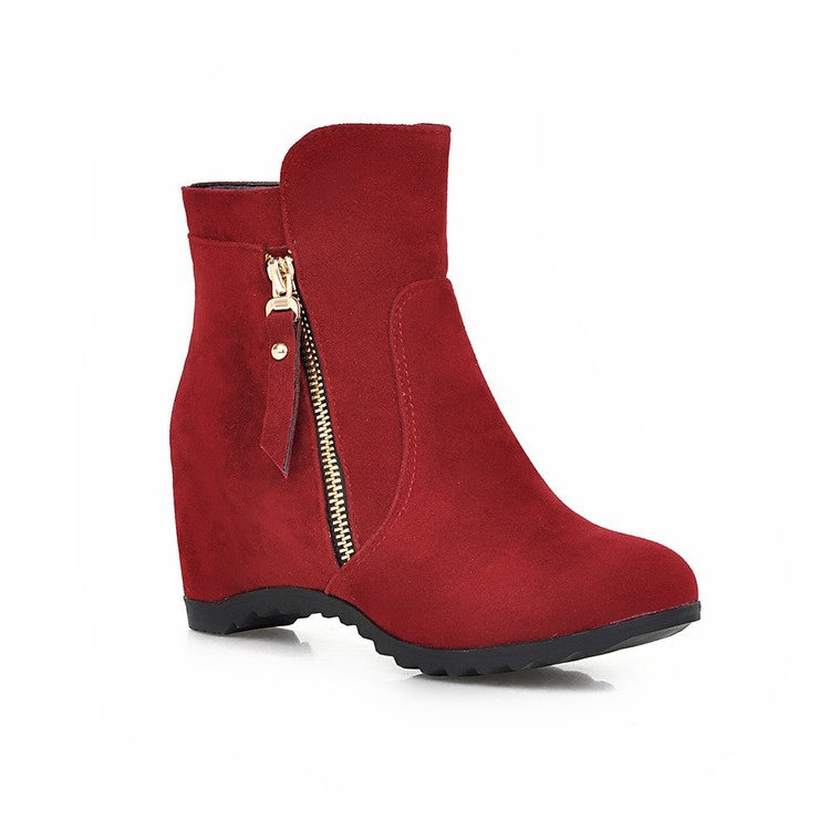 Autumn Winter Increased Wedge Boots Zip Women's Motorcycle Boots Shoes ...