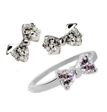 Bow Knot 925 Sterling Silver Jewelry Set (Earrings + Ring)