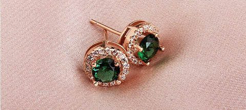 Vivere Rosse Emerald Eye Stud Earrings