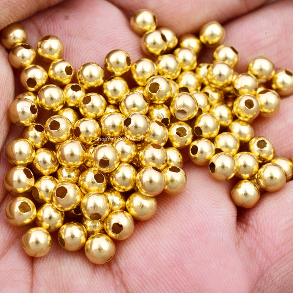 18k Gold Plated Brass Beads Round Spacer Beads With 4 Mixed - Temu
