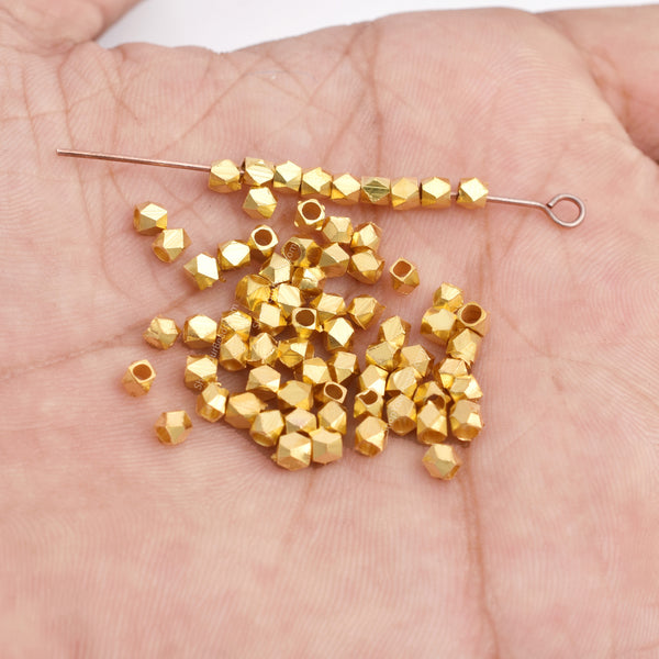 Gold Plated 2.5mm Faceted Diamond Cut Beads