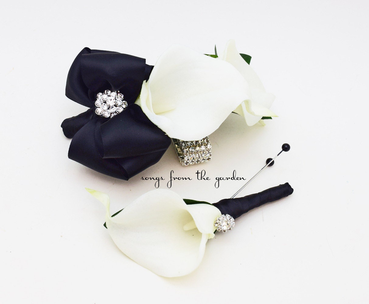 black and white corsage