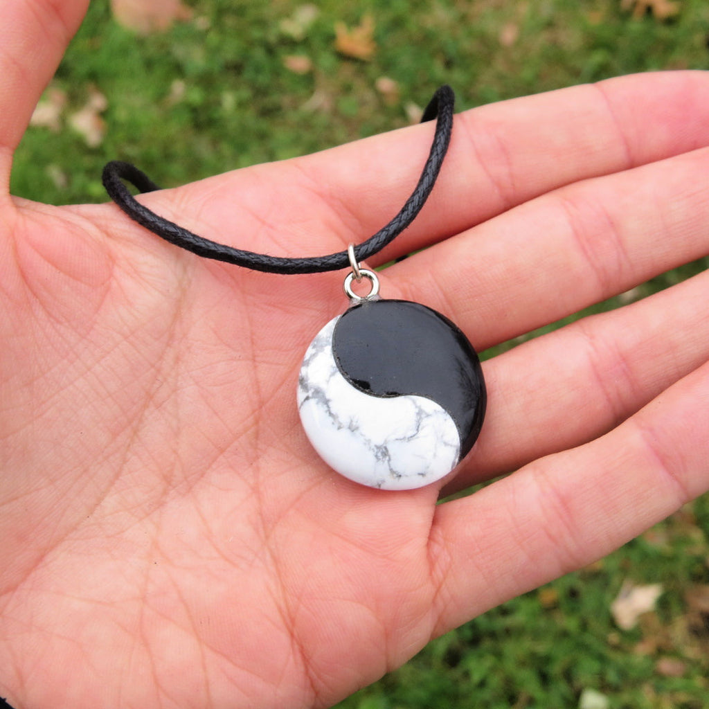 Crystal Yin Yang Necklace W Howlite Onyx Healing Stones Crystalline Dream