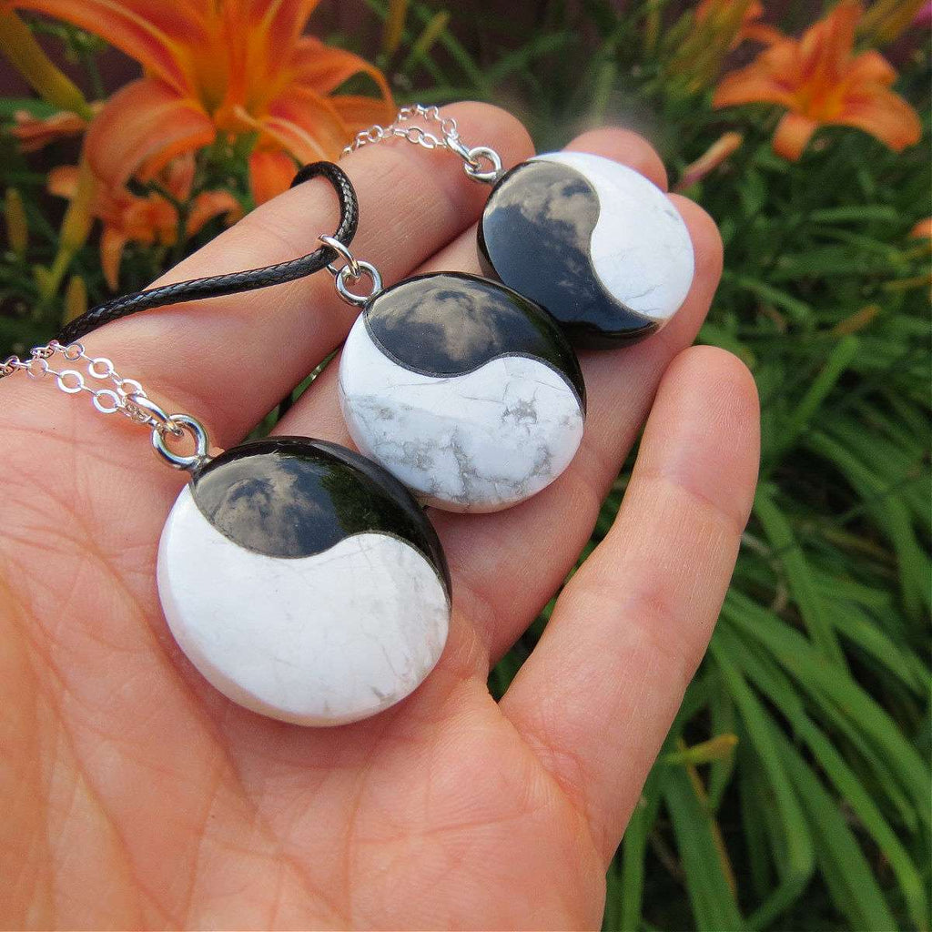 Crystal Yin Yang Necklace W Howlite Onyx Healing Stones Crystalline Dream