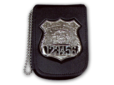 Perfect Fit Pocket Chain Recessed Badge Holder with Belt Clip in Black | Leather | Made in USA | 716-PC-BLK-925