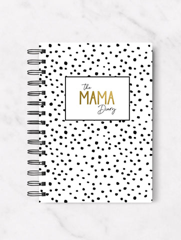 mama diary - back and white polka dot diary for mums