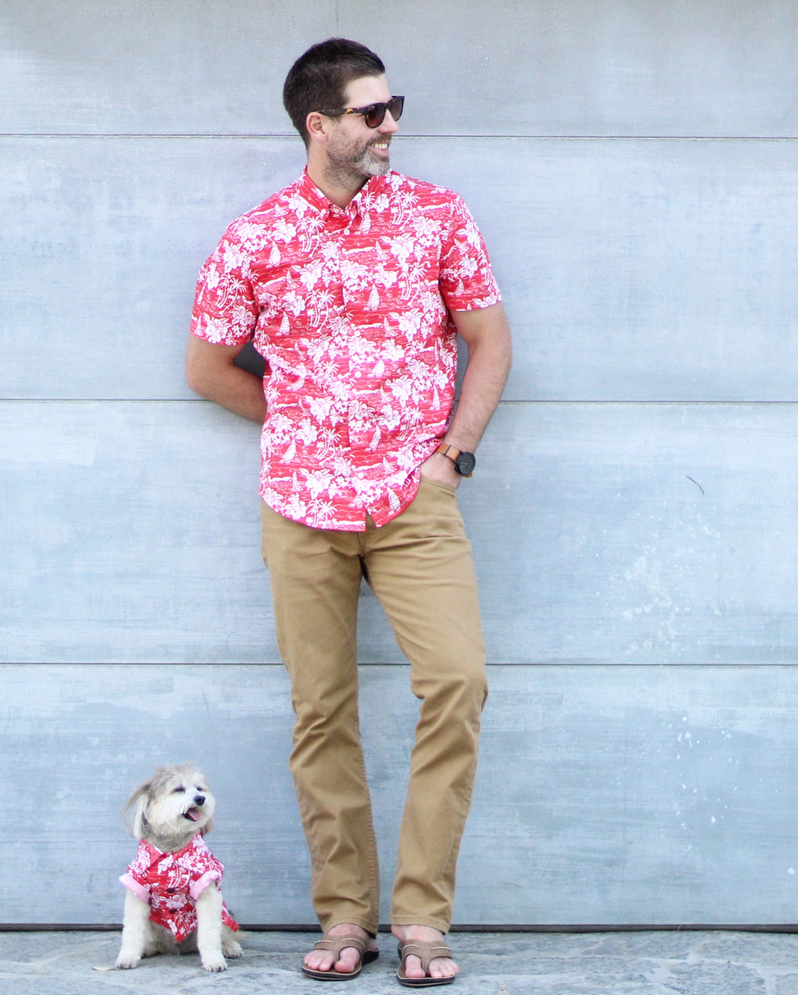 Matching Hawaiian Print Shirts by Dog 