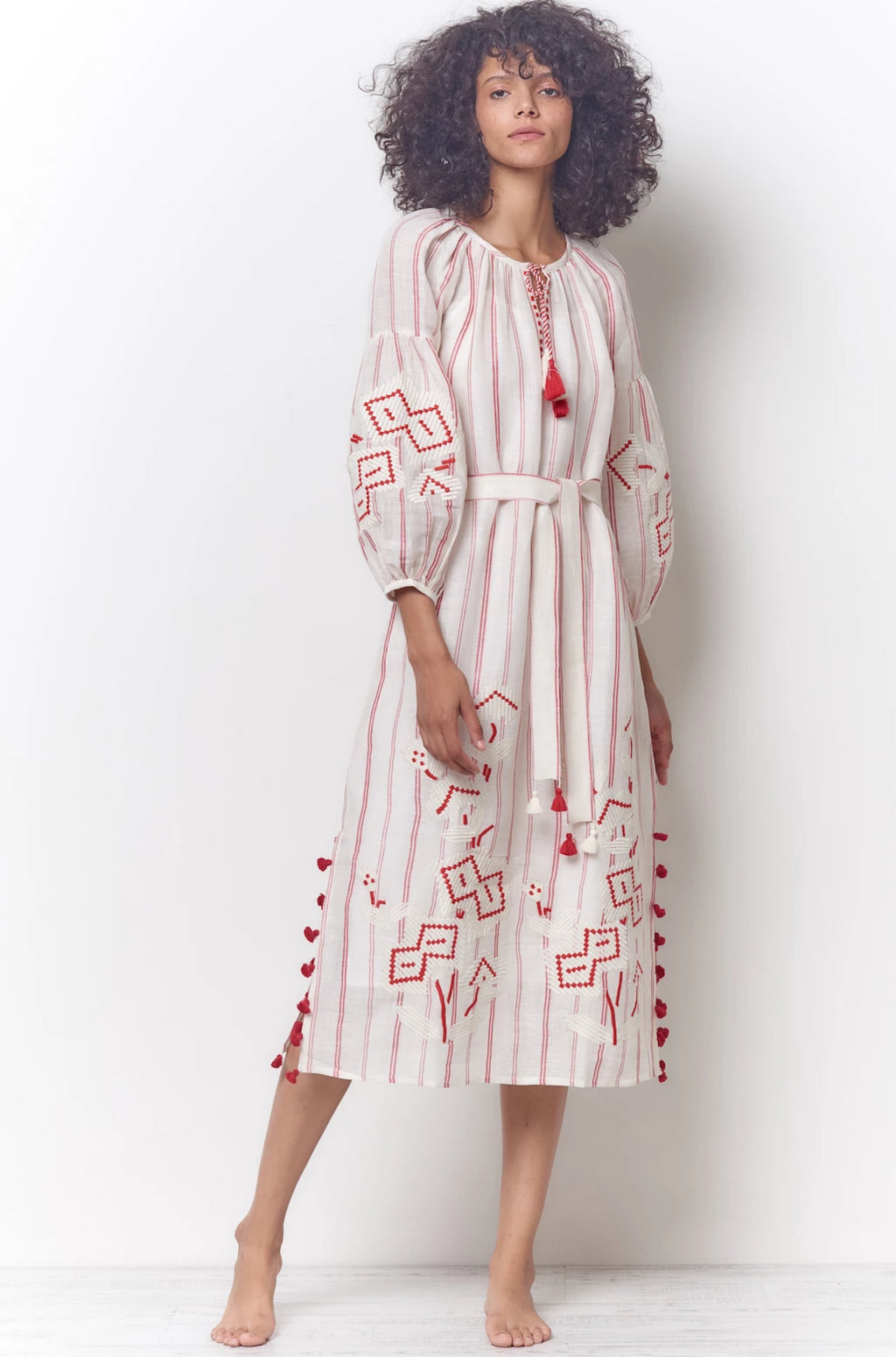 white embroidered peasant dress