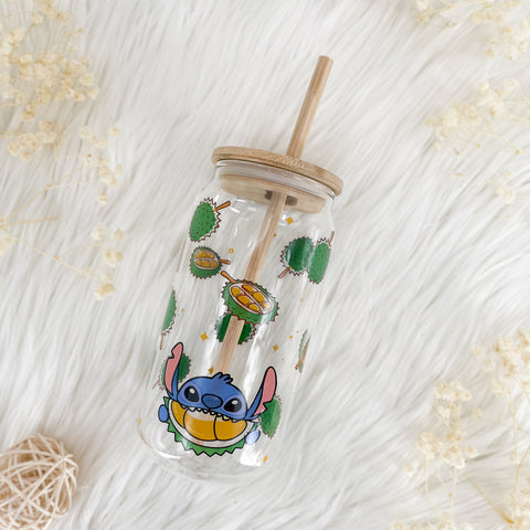 Stitch - Durian Borosilicate Glass Can with Bamboo Lid and Straw