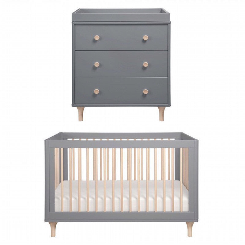 grey cot and change table