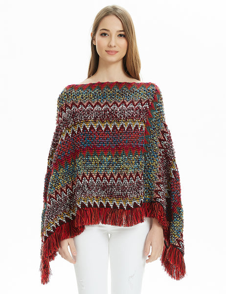 Ladies' Striped Mexican Boho Multi-Color Poncho Sweater – Ferand