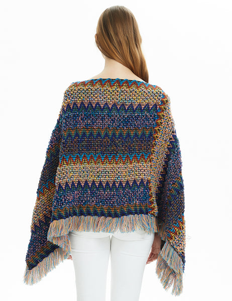 Ladies' Striped Mexican Boho Multi-Color Poncho Sweater – Ferand