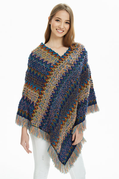 Ladies' Striped Mexican Boho Multi-Color Poncho Sweater – Ferand