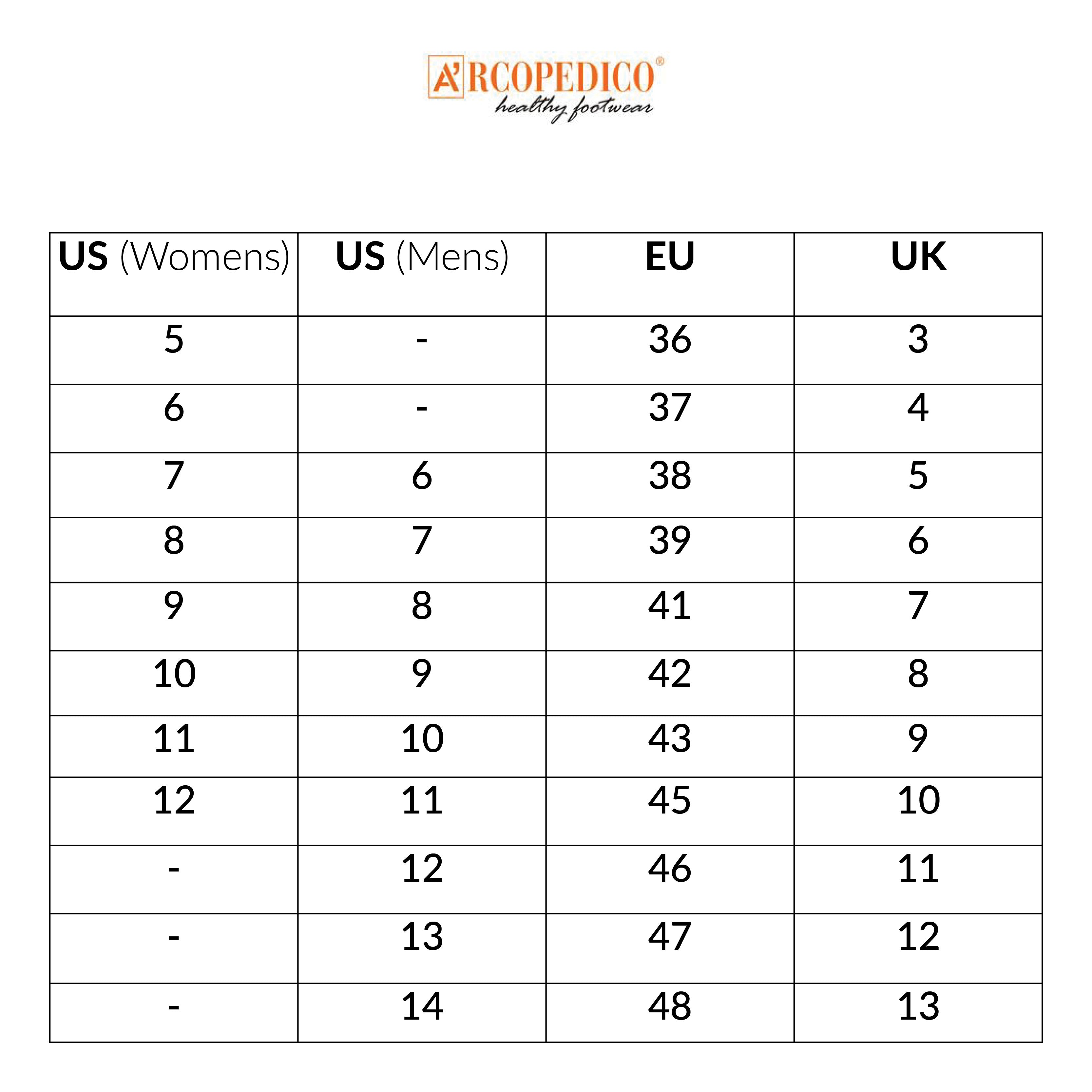 Arcopedico Size Chart