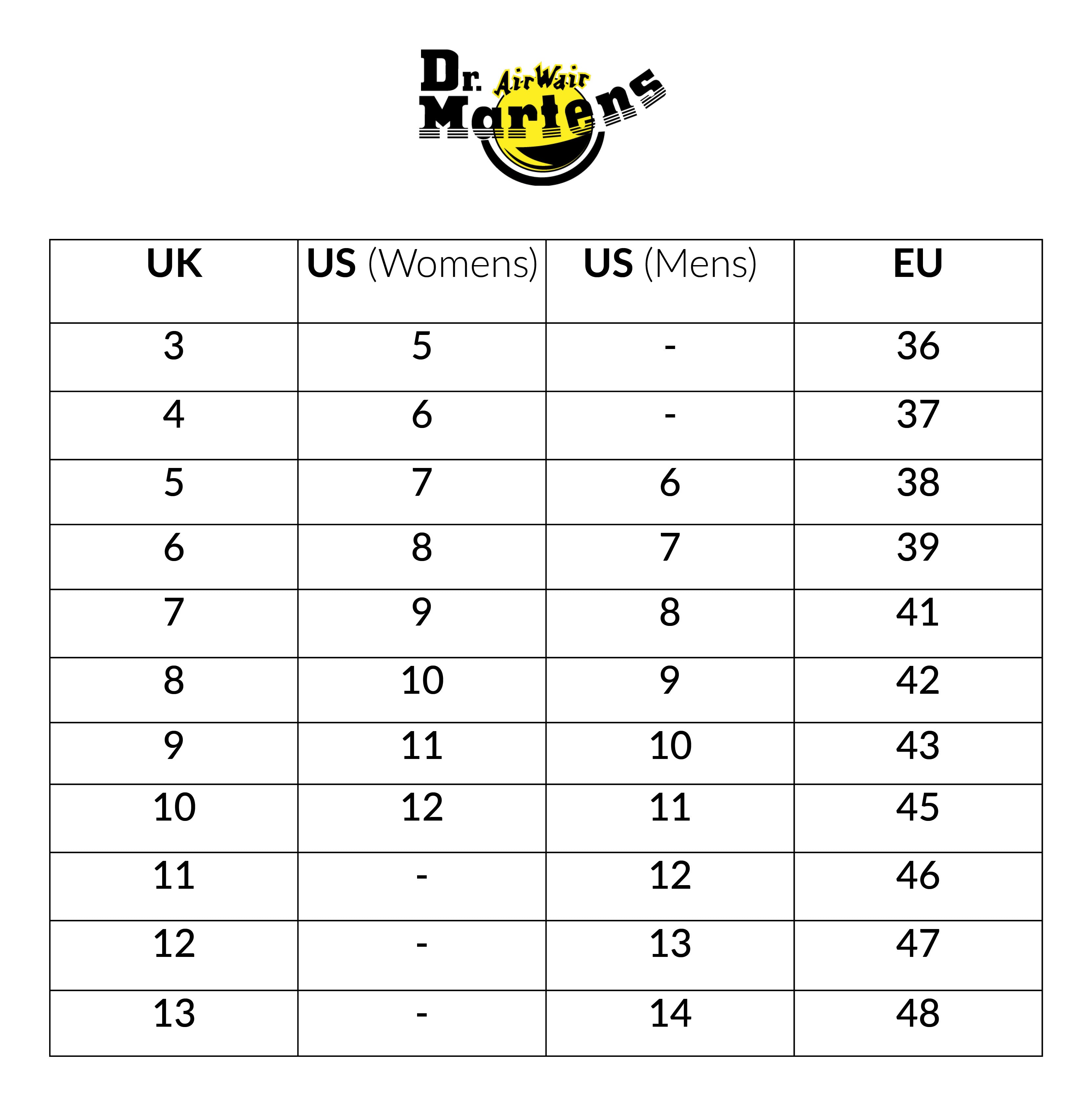 Doc Martin Shoe Size Chart