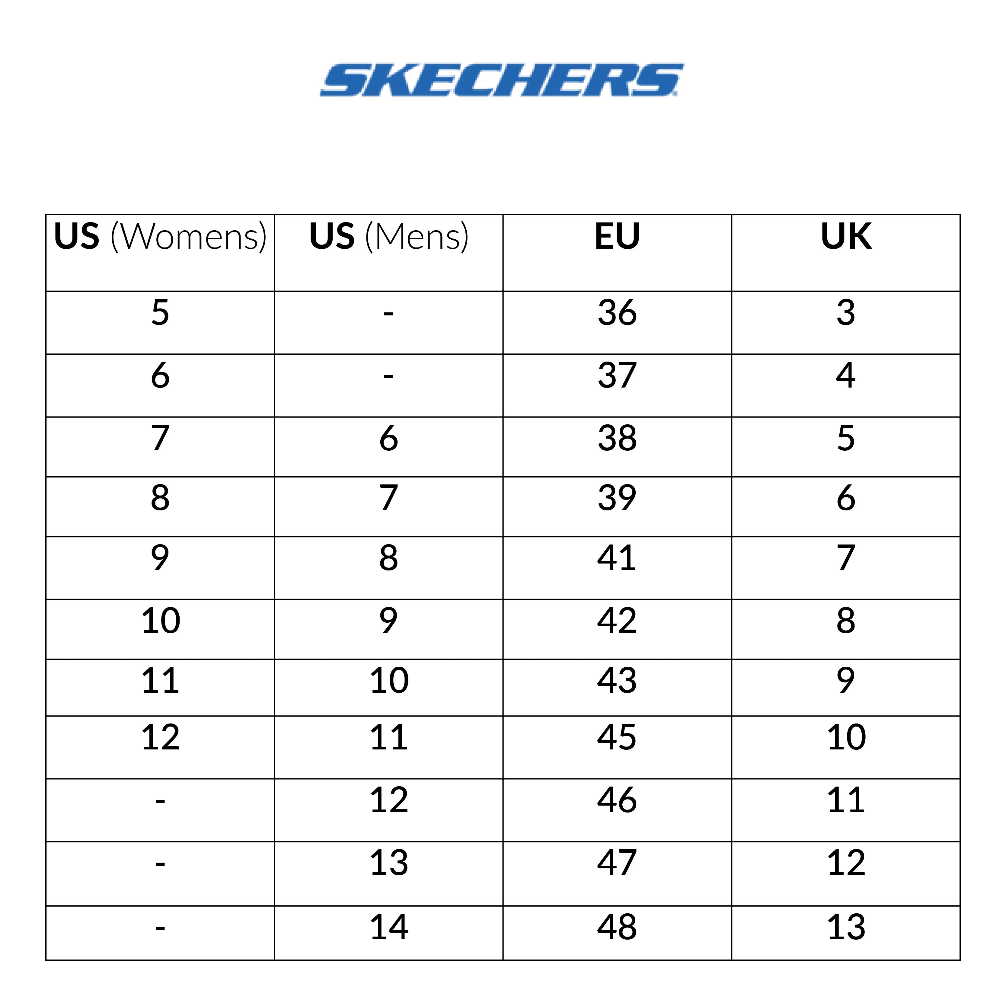 Skechers Women Size Chart