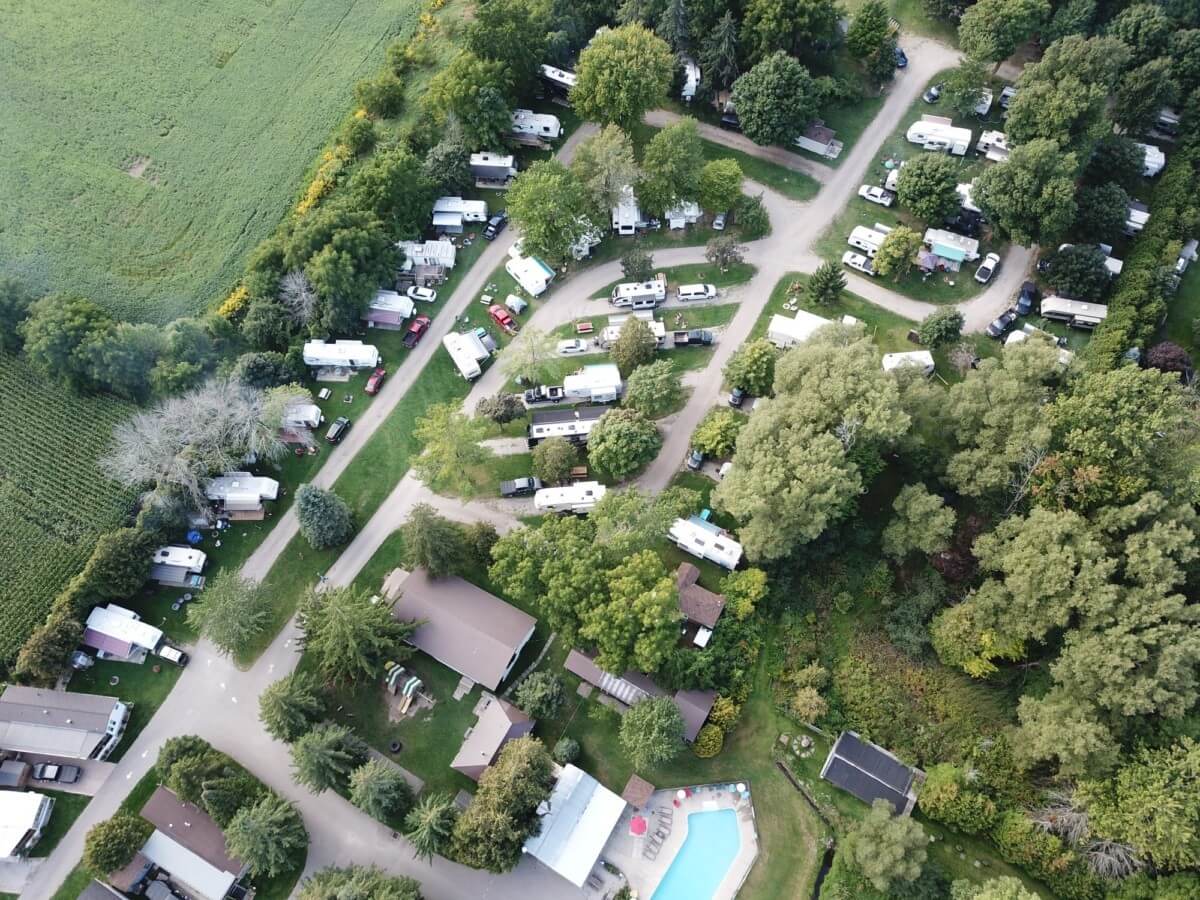 aerial view of Willow Lake tent and RV campsite