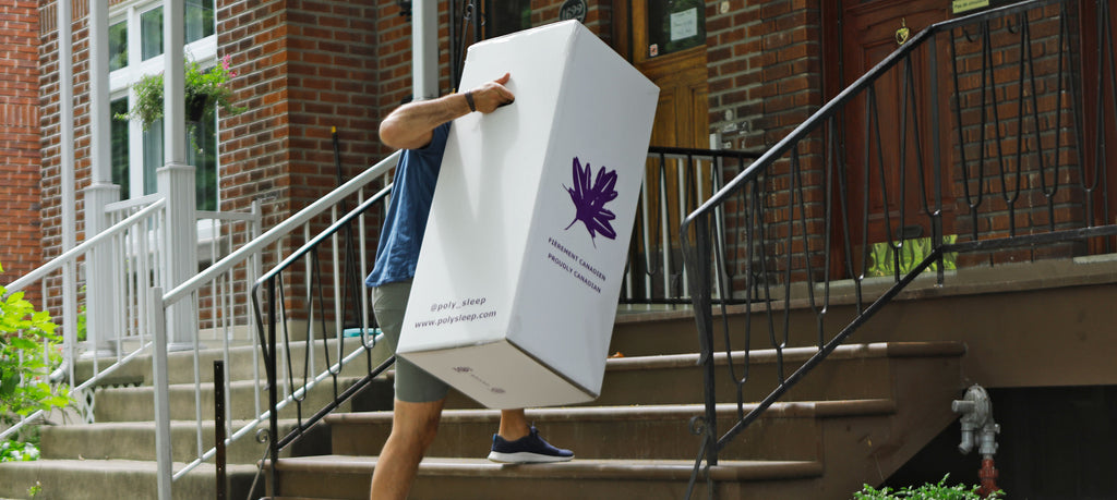 Polysleep mattress being delivered to a customer's front door