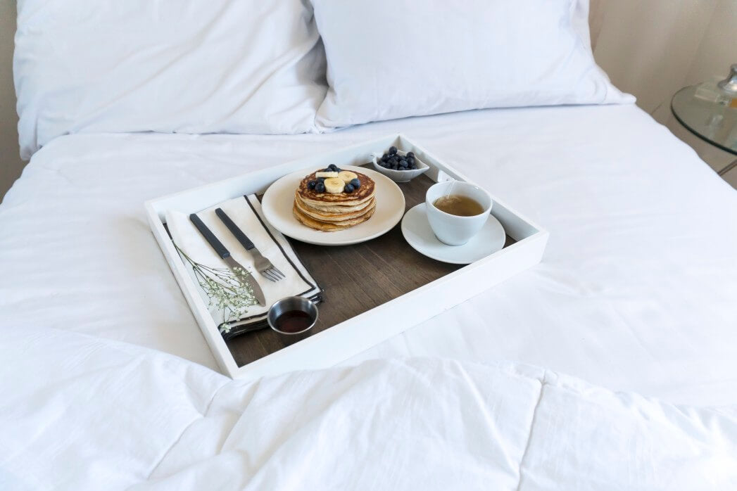 A breakfast tray in bed