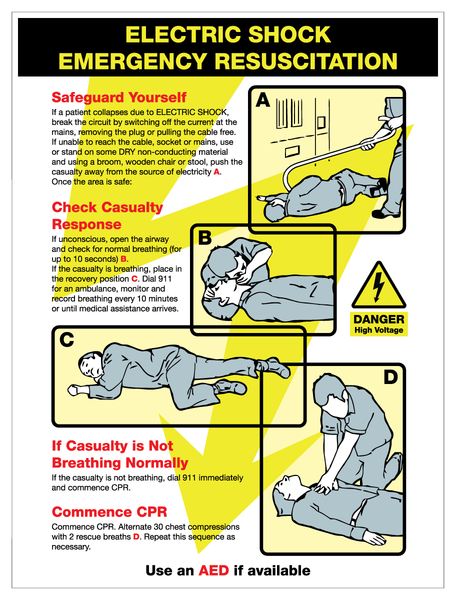Electric Shock Emergency Resuscitation Western Safety Sign 