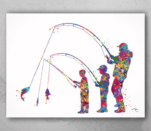 Father and Son Fishing Watercolor Print Fishing Poster Father Day