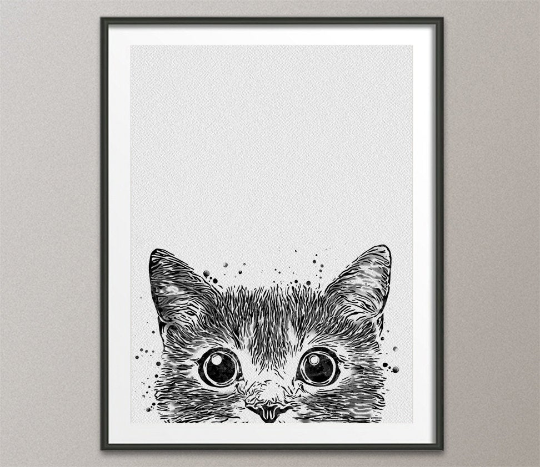 Cat Peeking Watercolor Print Peek A Boo Kitty Kittens Love Wall Art Hi Cocomilla