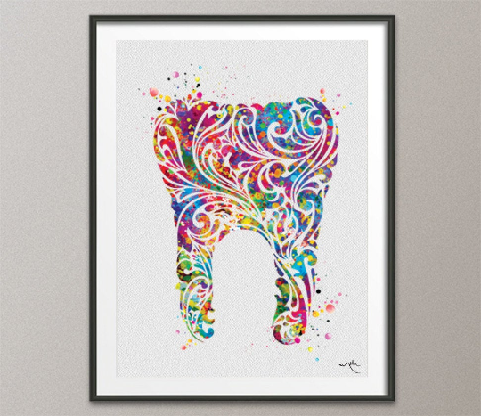 Teeth Art Watercolor Print Medical Art Surgeon Dental Clinic Decor Gif –  CocoMilla