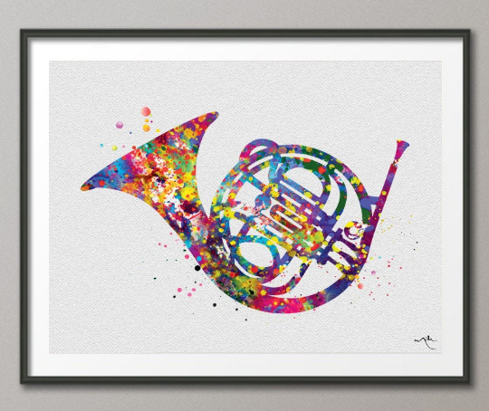 French Horn Music Instrument Watercolor Print All That Jazz Music Wall Cocomilla