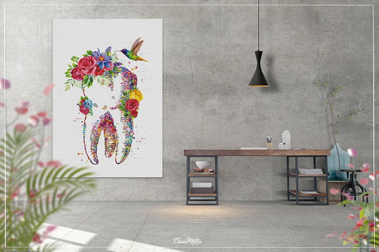 Floral Tooth Watercolor Print Tooth Flowers Anatomical Art Dental Clin –  CocoMilla