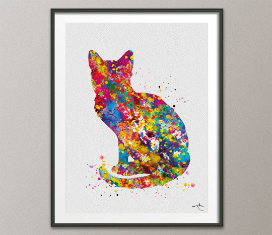 Cat Art Watercolor Print Cat Lover Wall Art Home Decor Kitty Cat