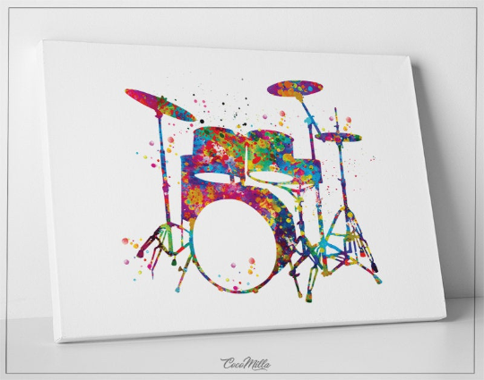 Drums Watercolor Print Drum Set Music Instrument Wall Art Poster Music Cocomilla