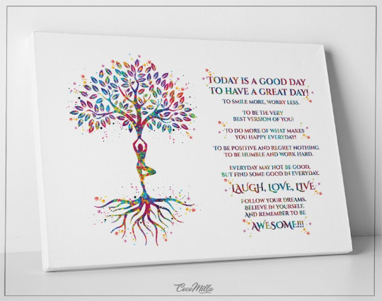 Yoga Art Today Is A Good Day Motivational Quote Watercolor Print Yogi Cocomilla