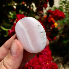 Mangano pink calcite palm stone