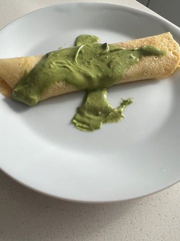 coconut matcha whipped cream pairs wonderfully with crepes and pancakes