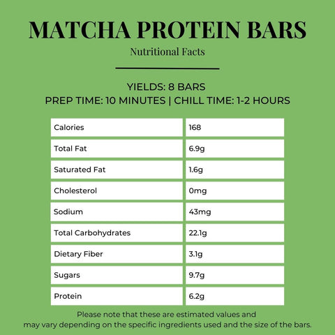 Vegan Guilt-free Matcha Protein Bars Nutritional Information