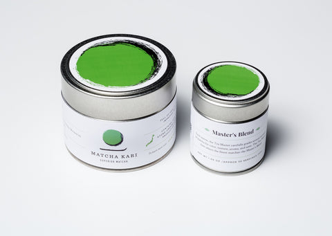 Master's Blend matcha from Matcha Kari, demonstrating the ultimate quality of green tea on a white background