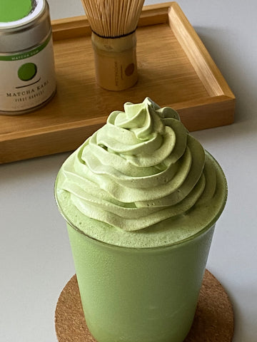 homemade matcha frappucinno with the best matcha powder and matcha whipped cream!