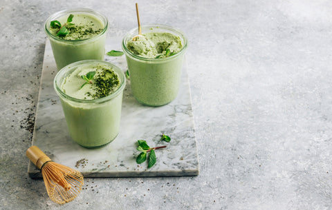 Green matcha smoothie for increased focus and lower stress due to l-theanine