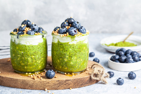 Combining matcha and blueberries in your recipes  is a great flavor pairing and powerhouse packed full of antioxidants.